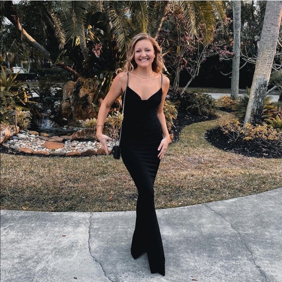 katie may surreal cowl back evening dress